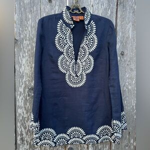 Tory Burch Navy and White Tunic